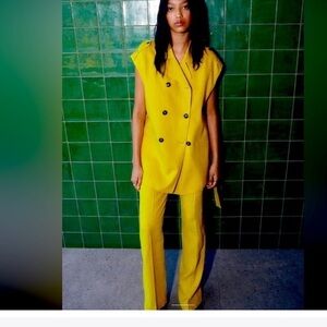 Zara Mustard Double-Breasted Vest